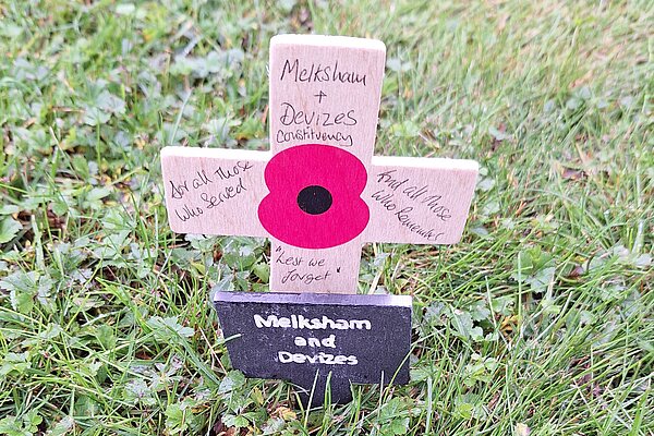 Poppy on a wooden cross for Melksham and Devizes